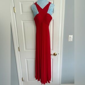 Faviana Red Cross-Back Maxi Gown